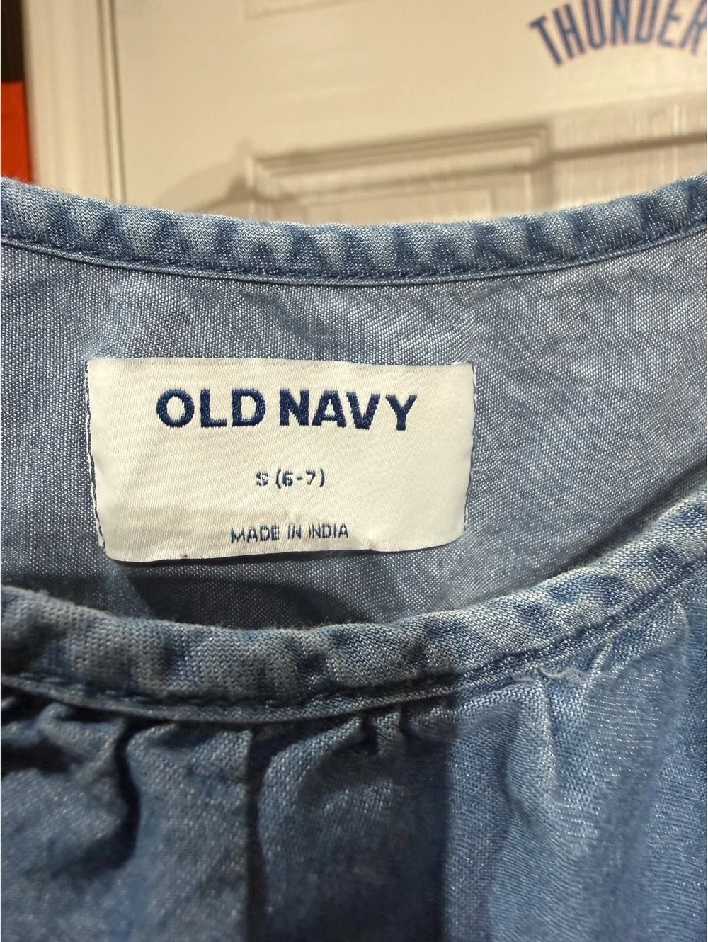 Old Navy Girls' Blue Denim Sleeveless Peplum Top Size S (6-7) with White Embroir